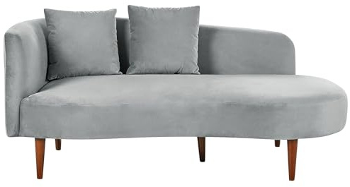 Beliani Chaiselongue Samtstoff beige Taupe mit Kissen Lehne linksseitig modern Chaumont