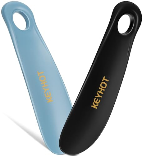 KEYHOT Plastic Shoe Horn 7.3 Inch, Travel Size Small Shoehorn, Portable Mini Shoe Spoon Short for Men Women Kids Seniors(2PCBlue Black)