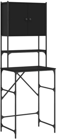 vidaXL Waschmaschinenschrank, Waschmaschinenregal mit viel Stauraum, Wasserbeständig Badschrank Trocknerschrank Verstellbare Beine, Hochschrank Badmöbel, Schwarz Holzwerkstoff