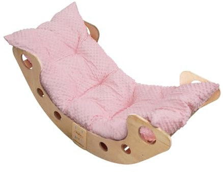 Skyline Kletterbogen mit Kissen Baby Kleinkind Kinder ab 1 Jahr Indoor Klettern Montessori Klettergerüst Holz Wippe Balancewippe Kletterdreieck Kletterwippe Holzwippe Kletterling Holzbogen XL Rosa