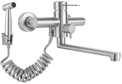 TONFEION Küchenarmatur mit Spritzpistole 360° drehbar Wandmontage Edelstahl gebürstet Silber