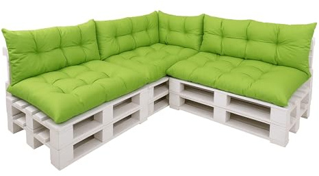 Palettenkissen 7-teiliges Set, ein Set Kissen für Gartenmöbel, Bodenkissen, Palettenkissen 120x60x3, Sitz +3x Rückenlehne 120x40cm +1x 60x40cm (Lime)