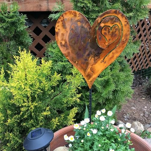 Gartendeko Roststecker Rost Herzen Stecker Gartenstecker Dekostecker Rost Gartendeko Garten Roststecker Metallstecker Frühling Rost Metall Garten Frühling Deko Gartenschild (Rose Gold, One Size)
