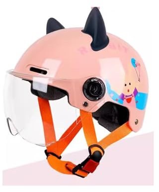 QJWMatic Halbhelm Für Kinder, Motorradhelm Für Jungen Und Mädchen Offener Helm Retro Vier Jahreszeiten, Straßenroller, Leichter Moped-ATV-Helm Mit Visier C,47-55CM