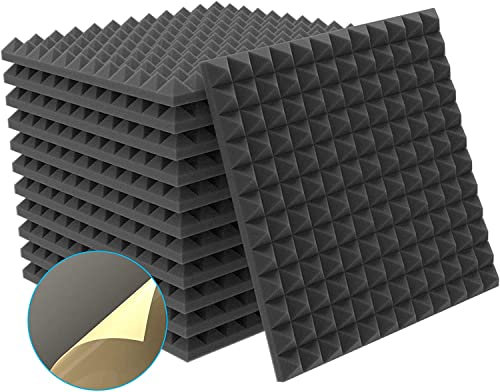 12 Stück Akustikschaumstoff Selbstklebend,2.5CM Pyramidenschaumstoff, Hochdichte 25㎏/㎥ Noppenschaumstoff, Schaumstoffplatte, Schalldämmung Schallabsorber für Tonstudio,Büro,Arbeitszimmer,Heim