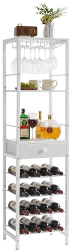 IBUYKE Portabottiglie Terra con Portabicchieri,16 Bottiglie,Bianco TMJ905W