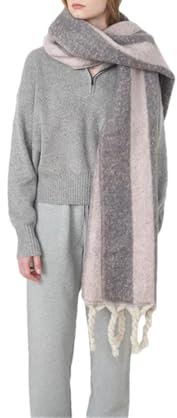 Fnfmrfmr Damen-Schal, warm, klassisch, gestreift, dick, weich, Quasten, lange Stola, Pnnrk, One size