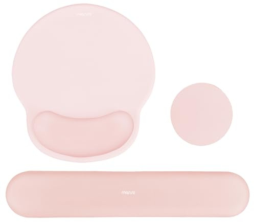 MOSISO Repose-Poignet Souris & Clavier, Courbe Circulaire Érgonomique Base Antidérapante Soulagement Douleur, Tissu Doux & Mousse à Mémoire Surélevée pour Bureau/Maison Facile à Taper,Rose Craie