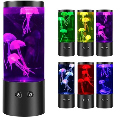 RUICUBEI Quallenlampe mit 7 Farben, USB/Akku, LED, Aquarium, Stimmungslicht, Nachtlicht für Kinderzimmer, Erwachsene, Haus, Büro, Aquarium, Dekoration (1 Stück)