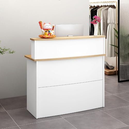 Empfangstheke mit Theke, Empfangstisch mit abschließbaren Schubladen, für Schönheitssalon, Supermarkt, Supermarkt, Bekleidungsgeschäft, Milchteeladen, Unternehmen, Weiß, 100 cm