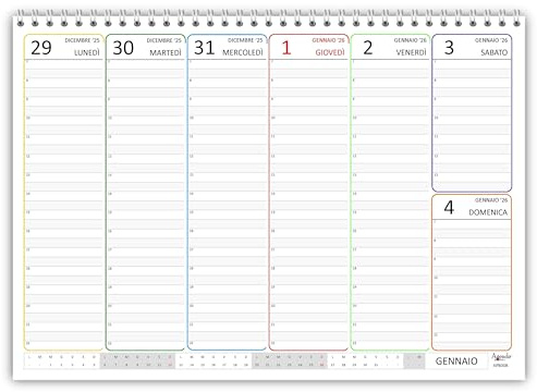 Agendepoint.it - Veckoplanering COLORS spirerad 21 x 30 cm A4 timmar 55 ark - 2026