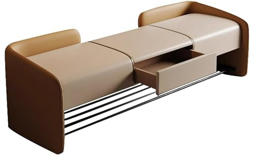 ZPRYZHD Multifunktionsbank mit Stauraum, Ledergepolsterte Bank, Aufbewahrungsbänke, Edelstahlbasis, für Schlafzimmer, Flur(Natural,59in/150cm)