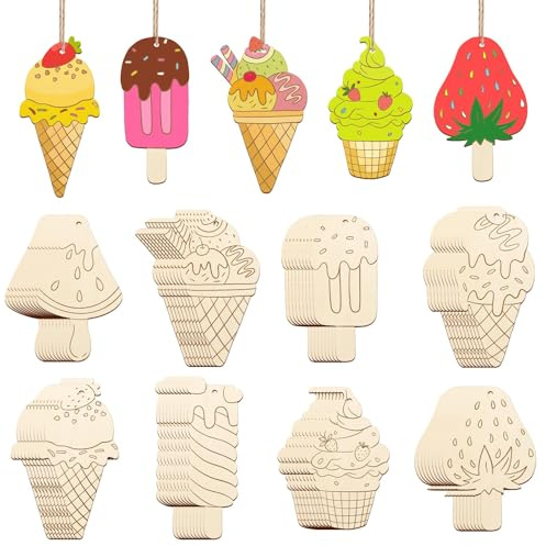 Decorazioni Gelato In Legno Da Dipingere, 8 Stili Fai Da Te, In Legno Grezzo Grezzo, a Forma Di Gelato, Decorazione Fai Da Te, Artigianato, Dipingere Per Lavoretti, Decorazioni Da Appendere,Estate