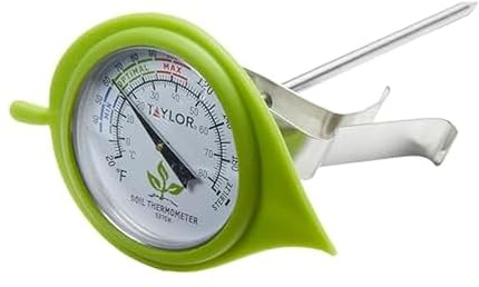 Taylor Thermomètre de sol avec protection des feuilles décorative, outil de jardinage pour l'entretien des plantes, jardinage, pelouse, ferme, bac à vers, rempotage, fournitures de jardin et