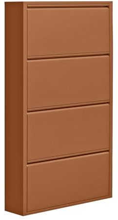 Brigros - Scarpiera Salvaspazio Slim In Metallo Con Ante A Ribalta Modello Emy, Scarpiera 15 Cm Profondità Disponibile In Vari Colori E Dimensioni Per Arredo Casa (Mattone, 4 Ante)
