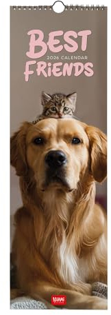 Legami - Wandkalender 2026, Best Friends, kleiner Wandkalender 12 Monate und Jahresplaner in 6 Sprachen, Platz für Notizen, Sternzeichen, internationale Feiertage, 16 x 49 cm