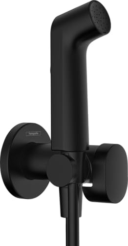 hansgrohe Bidette Handbrause S mit 1 wassersparenden Strahlart (EcoSmart), inkl. Absperrventil, Brausehalter und Brauseschlauch 1,25 m, für Warmwasser, Mattschwarz, 29232670