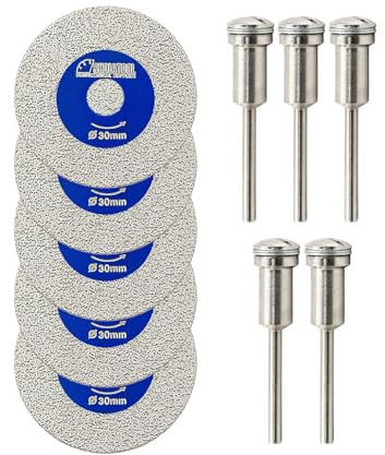 SHDIATOOL 30mm Diamant-Trennscheibe 3mm Schaft für Fliesen/Keramik/Marmor - 5er Set + Schraubendreher