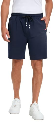 FGFD&OU Pantalón Corto Hombre Algodón Pantalones Cortos Deportivo para Correr Deporte Yoga Tiempo Libre, Bermuda de Elásticos Transpirable con Bolsillos Cremallera