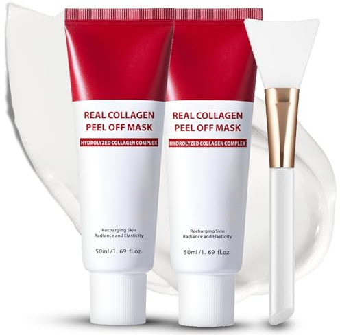 2PCS Collagen Peel Off Mask, Straffende Gesichtsmaske mit Hydrolysiertem Kollagen, Korean Peel Off Maske Gesicht für Glow, Porenreinigung & Anti Aging, Lifting Gesichtsmaske gegen Müde Haut mit Spatel