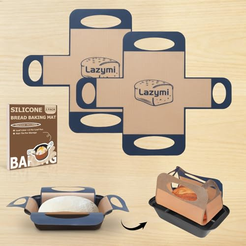 Lazymi Silikon Backmatte Brot Set: Antihafte Brotbackmatte Brotschlinge | 2Stück Silikon Brotschlinge mit 4Griffen für Brotbackform - Wiederverwendbar Dauerbackmatte für Kastenform Kuchen