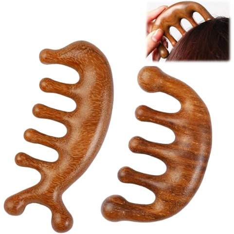 2 Pezzi Massaggiatore Cuoio Capelluto, Pettine a Denti Larghi Non Statico, Scalp Massager in Legno di Naturale, Stimolator Massaggio per Massaggio alla Testa, Cuoio Capelluto, Viso, Collo, Spalle