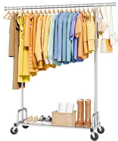 Sakugi Heavy-Duty Clothing Rack Wide Rod & Mesh Shelf, 116x43x150cm, Silver