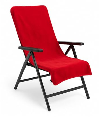 Schonbezug Gartenstuhl 130x65 cm aus Baumwolle, Auflage & Handtuch-Bezug für Hochlehner, Relaxsessel und Campingstuhl, mit Kapuzenüberschlag, universell passend, waschbar. Farbe wählbar (Rot)