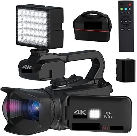 Caméscope Professionnel 4K Zoom 18X Full 4quot;Écran Tactile 64MP Caméra vidéo Time Lapse Digital Recorder Streaming Webcam Cadeau pour débutants(No SD Card,with Fill Light)