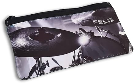 DRUC KLAUS Mäppchen Schlagzeug personalisiert mit Namen – 27x12 cm Polyester – Stifteetui für Drummer – Geschenkidee für Musiker & Schlagzeuger