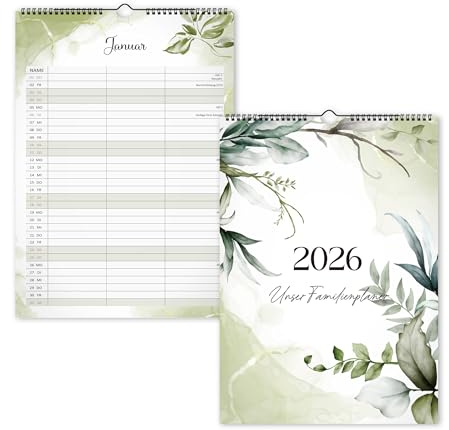 Kalender 2026 Wandkalender mit 3 Spalten | A4 Hochformat Monatskalender mit Spiralbindung | Familienplaner inkl. Ferienterminen & Jahresübersicht | Geschenk für Zuhause, Büro oder Schule