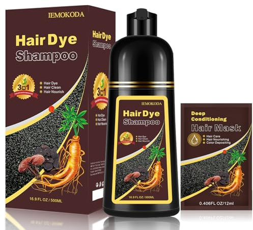Instant Dark Coffee Hair Dye Shampoo for 100% Gray Hair Coverage, Natural Herbal Hair Color Shampoo Hair Dye, 3 in 1 Coloring & Care Formula Lasts 3-4 Weeks, Easy & Quick to Use for Women Men, 500ML