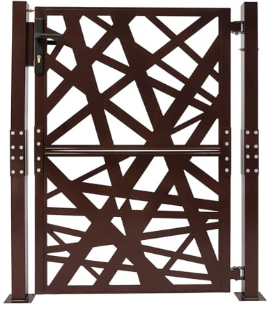 C-Juzarl trädgårdsdörr av stål, 105 x 125 cm staketgrind, trädgårdsgrind, hoftor, järngrind, trädgårdsgrind metall staketdörr (brun)