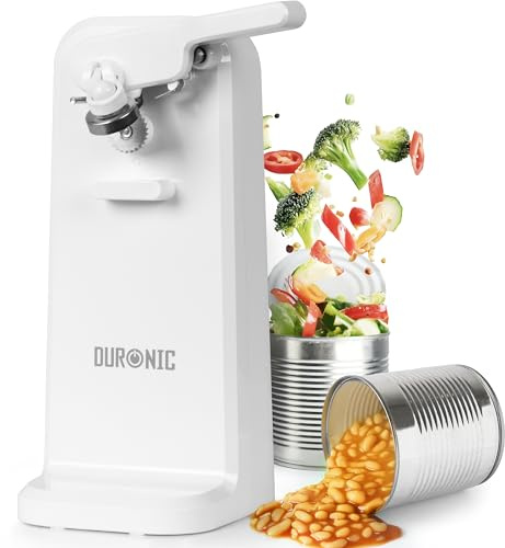 Duronic Electric Can Opener CO40 WE Automatic Tin Openers with Knife Sharpener & Bottle Opener 50W Magnetic Electrical Can Openers One Touch Tin Opener for Arthritis Elderly Seniors White