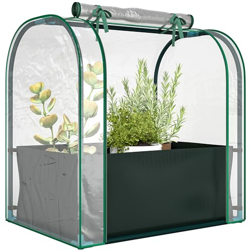 Outsunny Mini Invernadero con Bolsa para Plantar, 68x50x70 cm, Invernadero Pequeño Portátil para Interior y Exterior con Puerta Enrollable, Marco Acero, Impermeable, para Jardín, Balcón o Patio, Verde