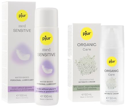 pjur Pflege Set - med SENSITIVE wasserbasiertes Gleitgel ohne Zusätze (100ml) + ORGANIC Care regenerierende Creme für den Intimbereich (50ml)