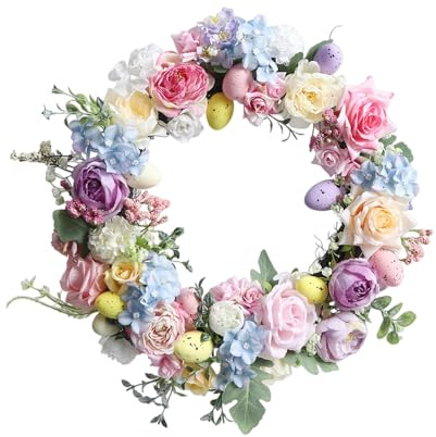 Couronne de Porte de Pâques | Panneau Décoratif Fleurs Artificielles | Panneau de Couronne Florale de Pâques | pour Porte d'Entrée Porche Salon Jardin Mur Fenêtre Maison de Campagne