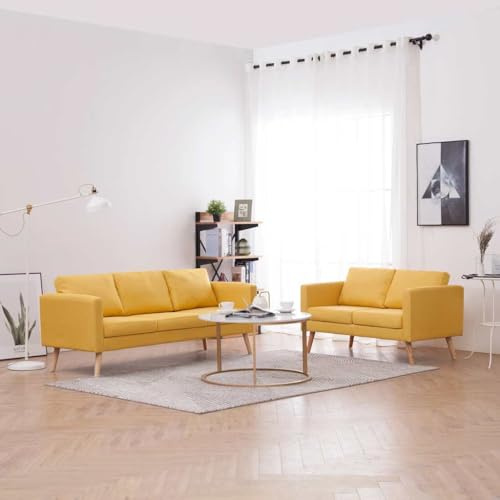 WDGJJFECNMUEHI 2-TLG. Sofagarnitur Stoff Gelb, Wohnzimmer Couchgarnitur Set mit 2-Sitzer und 3-Sitzer Sofa, Bequem mit Abnehmbaren Kissen, Stilvolle Polstergarnitur für Wohnbereich und Büro