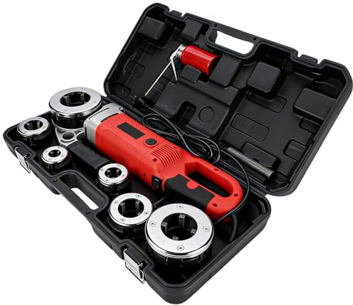 Filettatrice for tubi manuale, kit filettatrice elettrica for tubi da 2300 W, 26 giri/min, 1/2-2, con 6 matrici, morsetto for tubi e custodia for il trasporto, for tubi in acciaio inossidabile