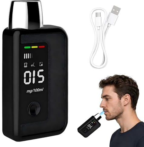 Xforevery Ethylotest Electronique sans Contact, Test D'alcoolémie avec Écran LCD et Alerte Sonore, Éthylomètre Portable Recharge USB Type-C, Alcootest Portable pour Voiture, Maison et Fête - Noir