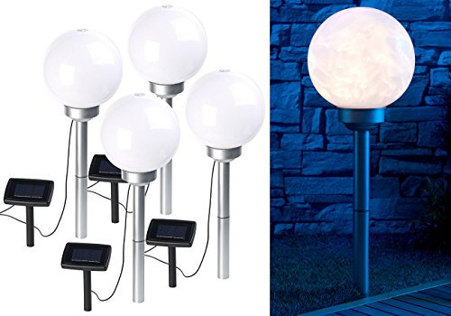 Lunartec Solarleuchte-Kugeln: 4er-Set Solar-LED-Leuchtkugeln, rotierender Effekt, Erdspieß, Ø 20 cm (Solar-Leuchtkugel Außen, Garten-Kugel-Licht, Beleuchtung)