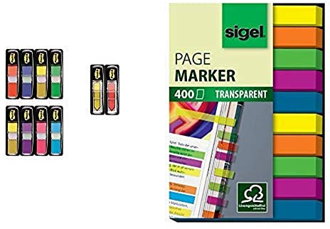 Post-it Index Mini Promotion Klebezettel Set zum Markieren – 8 x 35 Haftstreifen + 2 x 24 Post-it Index Pfeile gratis in 11,9 x 43,2 mm & Sigel HN617 Haftmarker Film, Textstreifen, 1er Pack