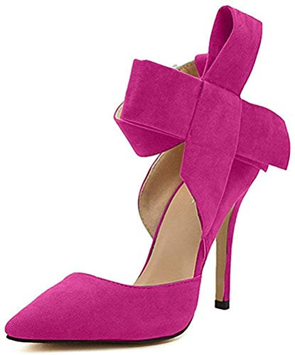 MMJULY Z&L Fashion Women's Pointy Toe High Heel Stiletto Big Bow Dress Pumps, Fuchsia, 7 UK