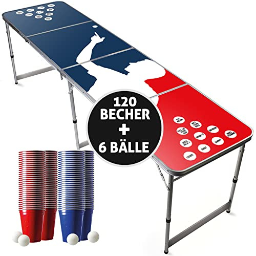 Beer Pong® - Table Officielle + 120 Cups + 6 Balles - Table Pliable et Transportable avec Revêtement Etanche Anti-Rayures - Homologuée pour Les Tournois de Biere Pong - Jeu à Boire