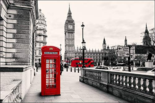 Muralo Fototapete Architektur 240 x 360 cm Vliestapete Wand Tapete London Big Ben Telefonzelle Bus Wohnzimmer Schlafzimmer Moderne Wandbild Abstraktion Wand Dekoration