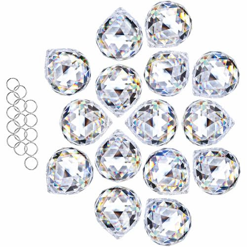 15pcs 30mm Clear Crystal Ball Prism Suncatchers For Window Hanging | Prisms,Rainbow Maker,Sun Catcher Indoor Window,Beads For Suncatcher,Chandelier Crystals,Home Garden Wedding Party Decor Gift