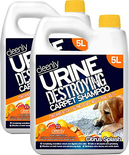 Cleenly Urine Destroying Enzyme Carpet Shampoo Cleaning Detergent (2 x 5 litres) - Digests Urine Salts - Gets Rid of Urine, Vomit, and Faeces Stains