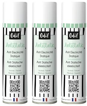Odif - Antistatic Set di 3 - Spray anti-elettricità statico per tessuti - Ideale per cucito e uso quotidiano per abbigliamento, calzature, sedili auto, divano - spray 150 ml