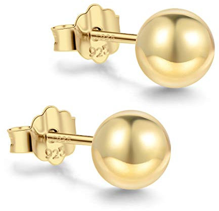 Kugel-Ohrstecker gold vergoldet Silber 925 klein rund 3mm-8mm, schlichte polierte KugelOhrringe, minimalistischer hypoallergener Schmuck als Geschenk (7mm)