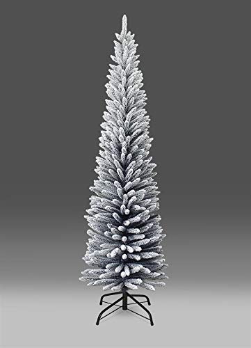 4Ft/1.2m Slim Christmas Tree Artificial Snow Flocked Frosted Pencil Tree 172 Pointed Tips, Metal Stand, Holiday Home Decorations